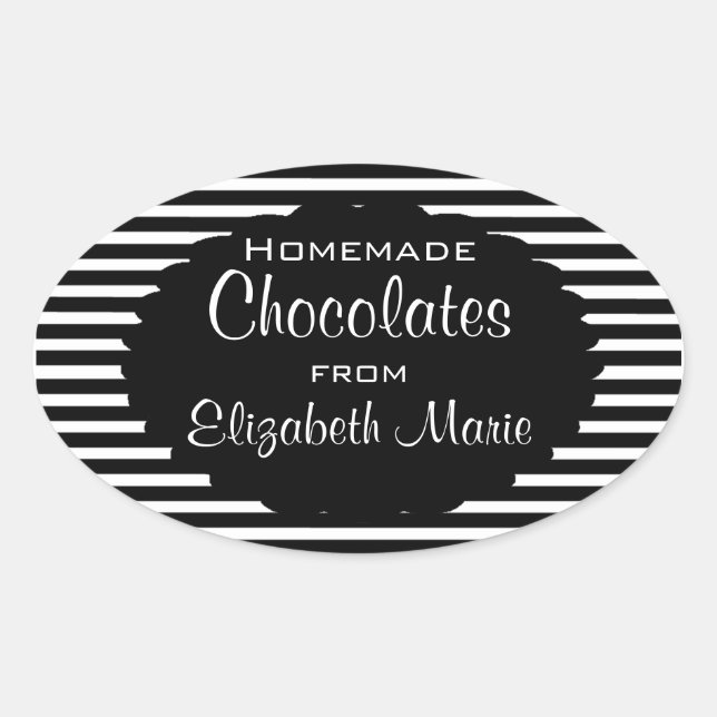 Sticker Ovale Grandes bandes noires et blanches maison (Devant)