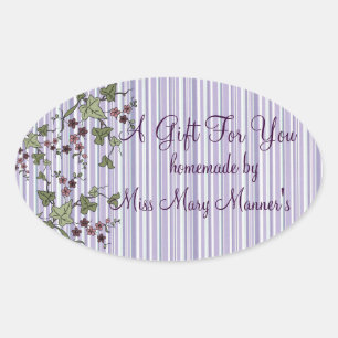 Sticker Ovale Grandes et fleurs violettes faites maison