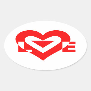 Sticker Ovale Graphique d'amour cool, Rouge