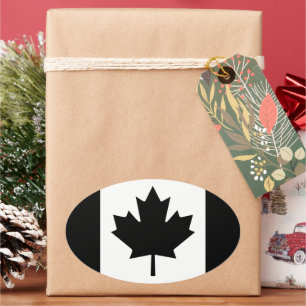 Sticker Ovale Graphique de drapeau canadien en noir