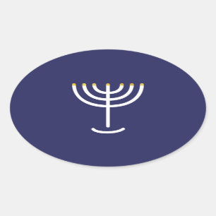 Sticker Ovale Graphique en or de la Marine Blanche de Menorah mo
