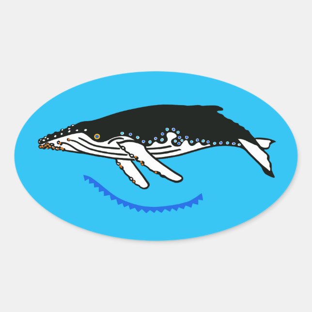 Sticker Ovale Graphique original - BALEINE - BALEINE - Bleu mari (Devant)