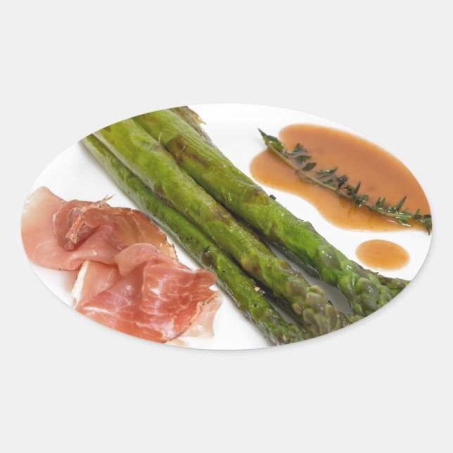 Sticker Ovale Green asparagus with ham and sauce (Devant)