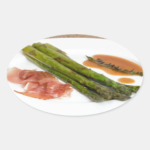 Sticker Ovale Green asparagus with ham and sauce