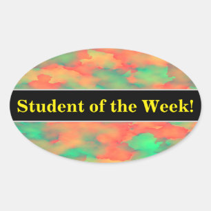 Sticker Ovale Green, Red Watercolor-Like Abstract Pattern