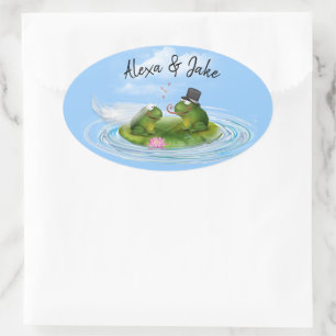 Sticker Ovale Grenouilles mariages sur Lily Pad