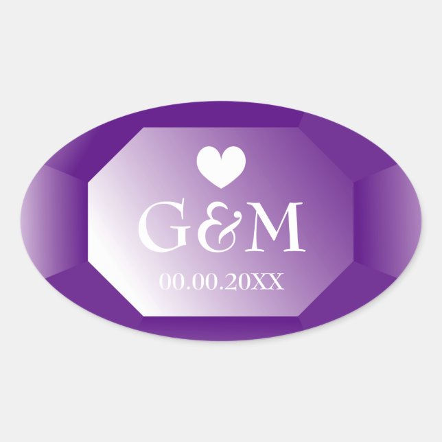 Sticker Ovale Gros monogramme en pierre précieuse violette en ca (Devant)