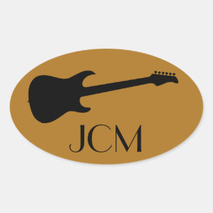 Sticker Ovale Guitare électrique Monogram Modern Black, or mat