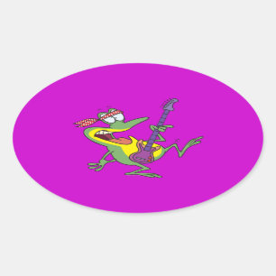 Sticker Ovale guitare rock and roll froggy frog grenouille