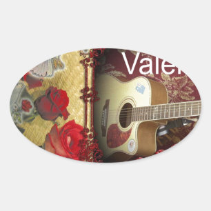 Sticker Ovale Guitare vintage : Jour de la Saint-Valentin pour l