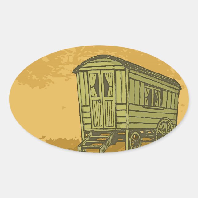 Sticker Ovale Gypsy caravan (Devant)