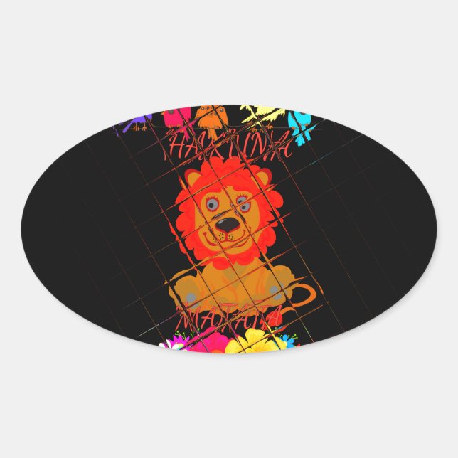 Sticker Ovale Hakuna Matata mignon bébé lion roi conception (Devant)