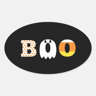 Sticker Ovale Halloween, boo, à motifs, festif