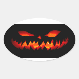 Sticker Ovale Halloween Citrouille Horreur Éffrayante Orange