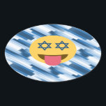 Sticker Ovale hanoukka chanukkah emoji<br><div class="desc">chanukka, chanukkah, emoji, drôle, hannukah, Hanoukka, hanoukka emoji, hanoukka, visage heureux, hébreu, jours fériés, juif, juif, judaïsme, étoile de david, jaune bleu, passover, yom Kippour, rayé, bleu, blanc, pastel - "star de david""emoji juif""hanoukka emoji" kah emoji" emoji emoticon "happy face""vacances juives" "star de david emoji""star de david happy face""rosh hashanah"...</div>