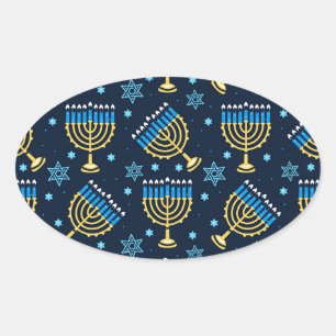 Sticker Ovale Hanoukka Menorah et l'étoile de David