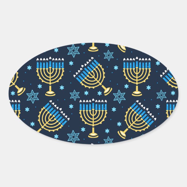 Sticker Ovale Hanoukka Menorah et l'étoile de David (Devant)