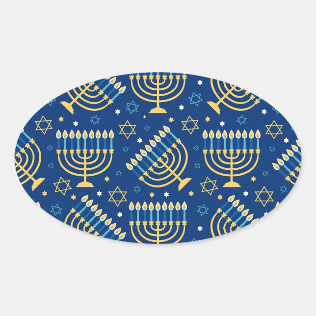 Sticker Ovale Hanoukka Menorah et l'étoile de David (Devant)