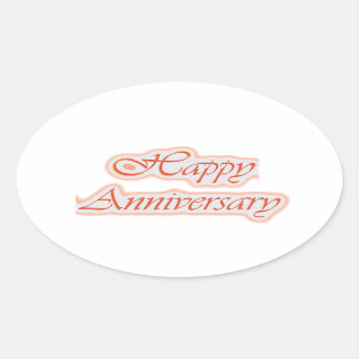 Sticker Ovale HAPPY Anniversary : Elegant Texte Couleur Arrière 