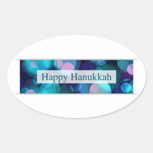 Sticker Ovale happy hanoukka (bokeh)