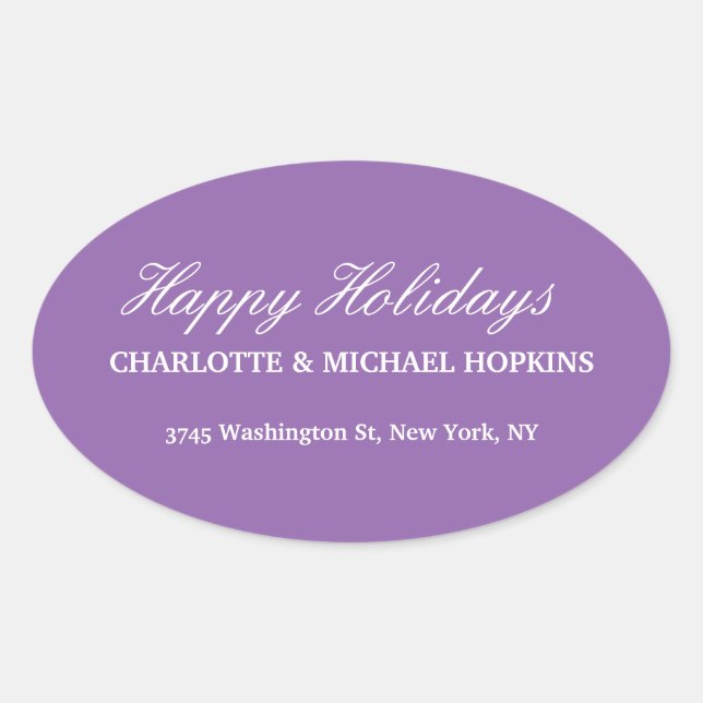 Sticker Ovale Happy Holidays Merry Christmas Pale Purple Family (Devant)