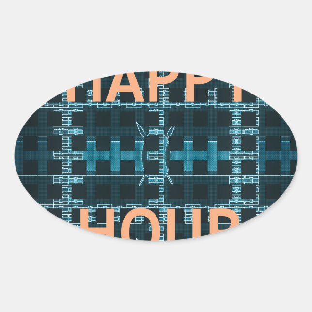 Sticker Ovale Happy Hour Texte bleu Vector Art Imprimer (Devant)
