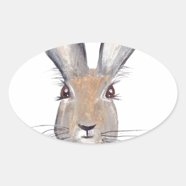 Sticker Ovale Hare lapin aquarelle animal forêt (Devant)