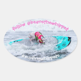 Sticker Ovale Haricots Whippet Surfdog