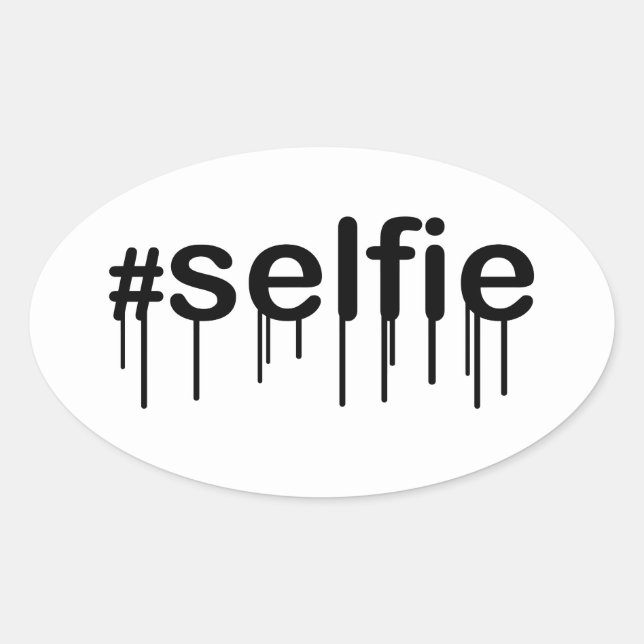 Sticker Ovale Hashtag Selfie Drooling Typographie (Devant)