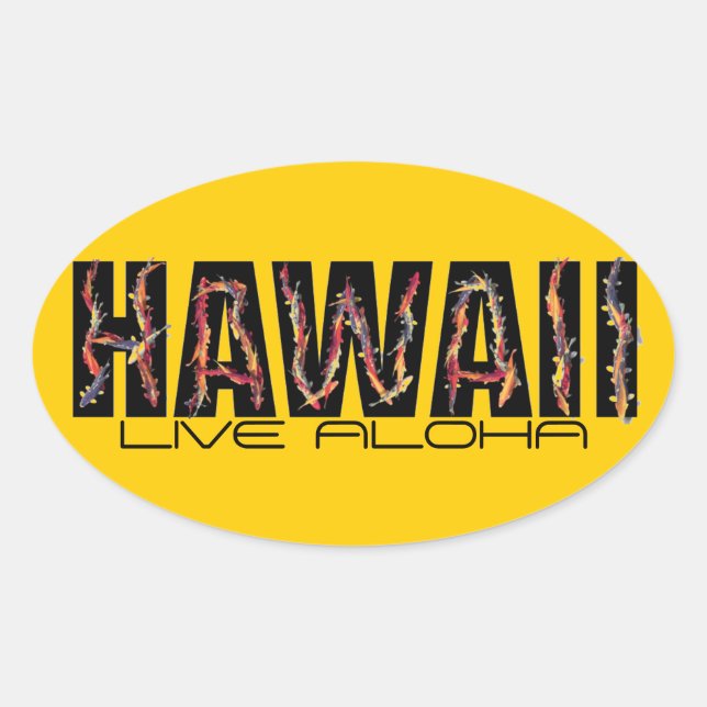 Sticker Ovale Hawaii koi poissons vivent aloha orange autocollan (Devant)