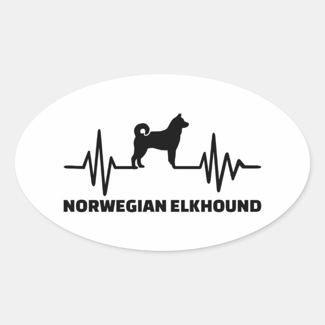 Sticker Ovale Heartbeat Norvégien Elkhound (Devant)