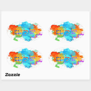 Sticker Ovale Hébreu "Shalom" avec Arrière - plan de Peinture