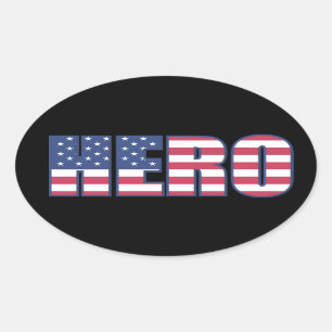 Sticker Ovale Hero américain Drapeau Étoiles rayures rouge blanc