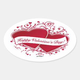 Sticker Ovale Heureuse Sainte-Valentin ! Coeurs rouges
