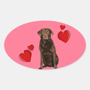 Sticker Ovale Heureuse Sainte-Valentin du chocolat du Labrador