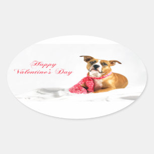 Sticker Ovale Heureuse Sainte-Valentin Pitbull Puppy