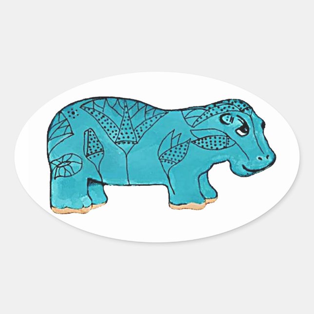 Sticker Ovale Hippo égyptien heureux (Devant)