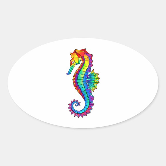 Sticker Ovale Hippocampe polygonal arc-en-ciel (Devant)