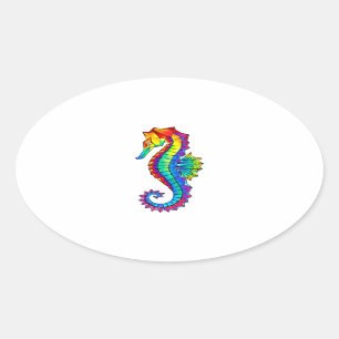 Sticker Ovale Hippocampe polygonal arc-en-ciel