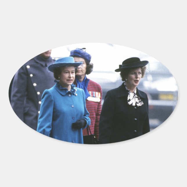 Sticker Ovale HM Queen Elizabeth II-Margaret Thatcher (Devant)