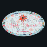Sticker Ovale Holiday Christmas<br><div class="desc">Joyeux autocollants ovale personnalisés de Noël avec des fleurs d'hiver modernes et élégantes - poinsettias, baies et feuilles - avec votre nom et votre salutation en lettres chic. Tout le texte, les polices, les couleurs de police et la couleur arrière - plan peuvent être modifiés, il suffit de cliquer sur...</div>