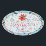 Sticker Ovale Holiday Christmas<br><div class="desc">Joyeux autocollants ovale personnalisés de Noël avec des fleurs d'hiver modernes et élégantes - poinsettias, baies et feuilles - avec votre nom et votre salutation en lettres chic. Tout le texte, les polices, les couleurs de police et la couleur arrière - plan peuvent être modifiés, il suffit de cliquer sur...</div>