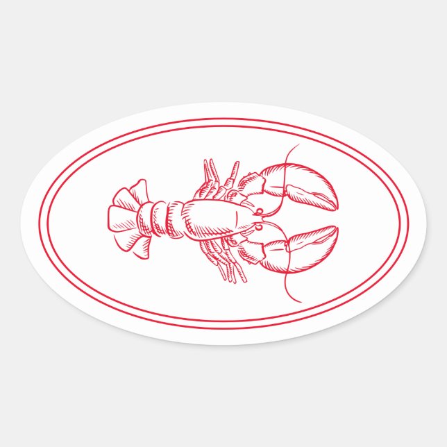 Sticker Ovale Homard rouge et blanc de la Preppy côtière (Devant)