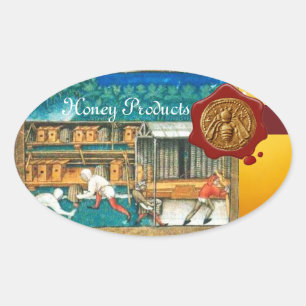 STICKER OVALE HONEY BEE, BEEKEEPER RED WAX SEAL