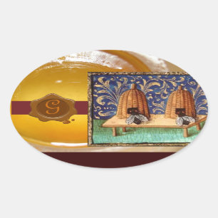 STICKER OVALE HONEY BEE, MONOGRAMME DE SCEAU DE CIRE BROWN