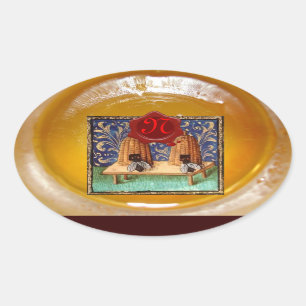 STICKER OVALE HONEY BEE, MONOGRAMME DE SCEAU DE CIRE ROUGE