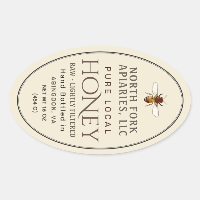Sticker Ovale Honeybee occidental 16 oz Queenline Jar Honey Étiq (Devant)