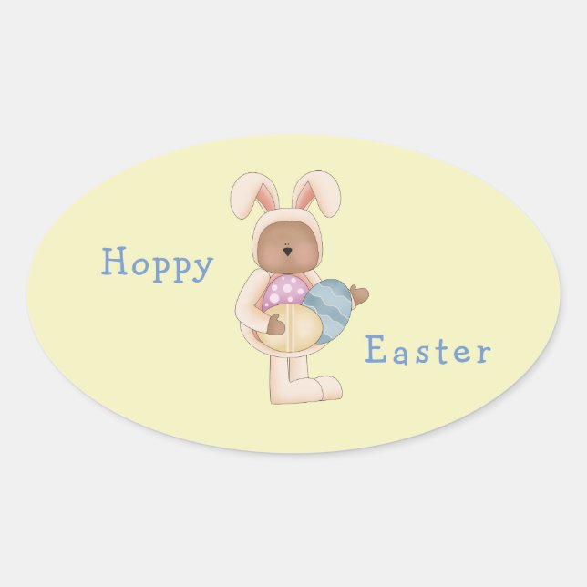 Sticker Ovale Hoppy Lapin de Pâques Teddy Bear (Devant)