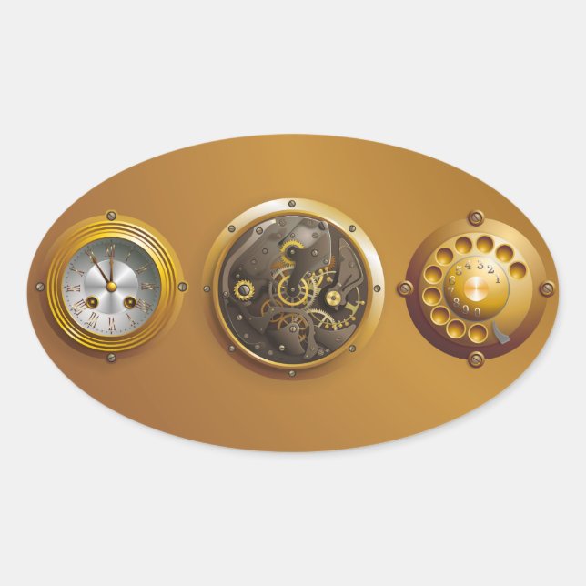 Sticker Ovale Horloge Steampunk (Devant)