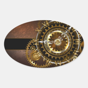 Sticker Ovale Horloge Steampunk avec des engrenages anciens